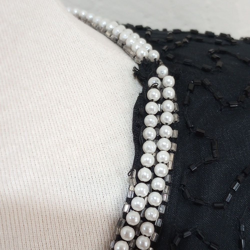 Vintage Lawrence Kazar Paris/New York Black Beaded Pearl Silk Blouse, Size 10 - Picture 7 of 11